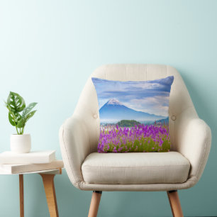 Flowers Mount Fugi Japan Throw Pillow
