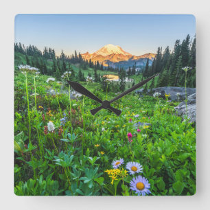 Flowers Mount Rainier National Park Square Wall Clock