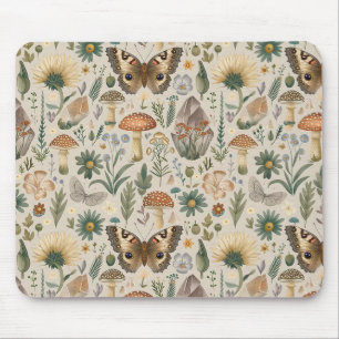 Flowers mushroom and butterfly vintage pattern mouse pad