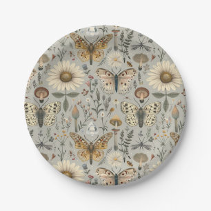 Flowers mushroom and butterfly vintage pattern paper plate