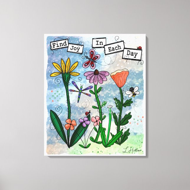 Flowers, Musical Notes and Joy Artwork Canvas Print (Front)