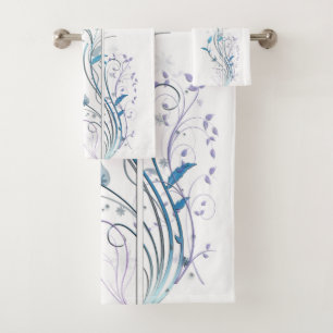 Flowers n Vines Blue Bath Towel Set