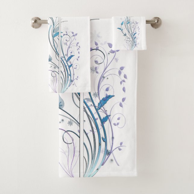Flowers n Vines Blue Bath Towel Set (Insitu)