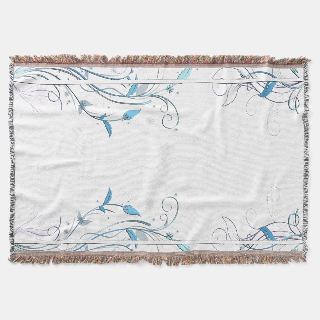 Flowers n Vines Blue Throw Blanket (Front)