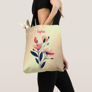 Flowers & Name on Gradient Gold Tote Bag