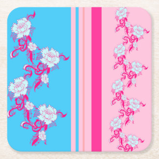 flowers, natural, peony, ,gift, pink square paper coaster