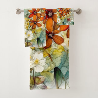 Flowers nature art bath towel set