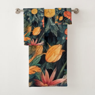 Flowers nature art  bath towel set