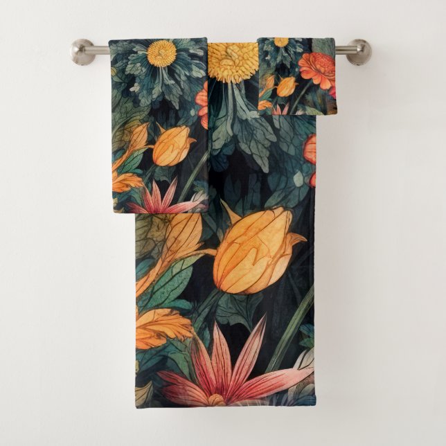 Flowers nature art  bath towel set (Insitu)