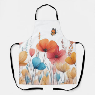 Flowers Nature Illustration Pastel Colour Drawing Apron