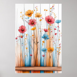 Flowers Nature Illustration Pastel Colour Drawing Poster