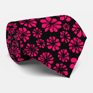 Flowers - Neon Red on Black Tie