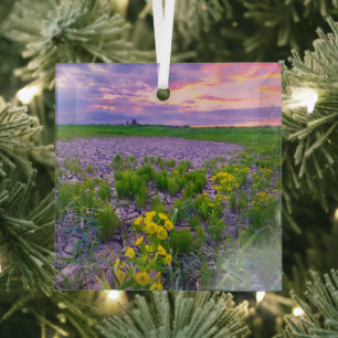 Flowers North Dakota Red River Valley Glass Ornament