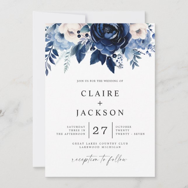 Flowers of Blue Wedding Invitation (Front)