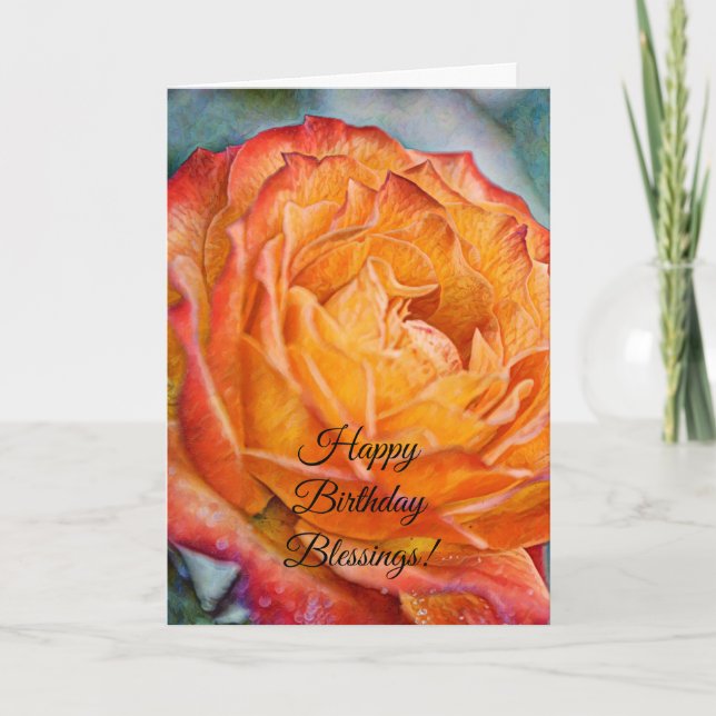 Flowers of Faith Orange Rose Birthday Card (Front)