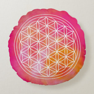 Flowers of life round pillow