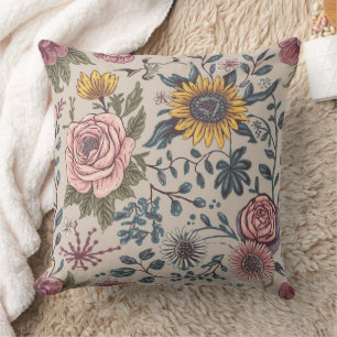Flowers on a beige background throw pillow