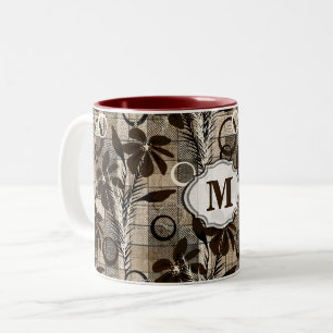 Flowers on a chequered background in a rustic styl Two-Tone coffee mug