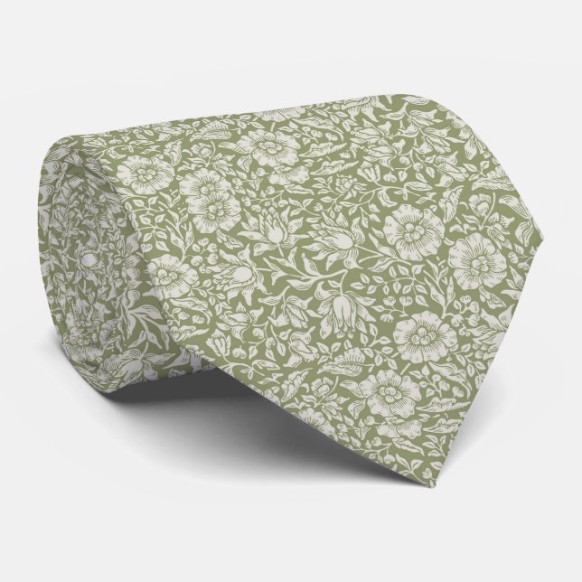 Flowers on a Green Grey Neck Tie (Rolled)