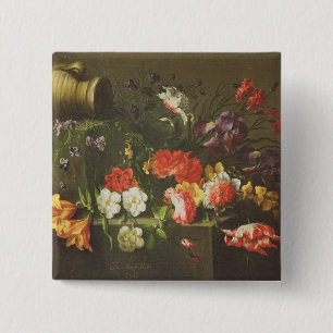 Flowers on a Ledge, 1665 2 Inch Square Button