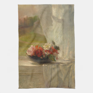 Flowers on a Window Ledge by John La Farge Kitchen Towel