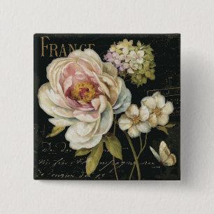 Flowers on Black 2 Inch Square Button