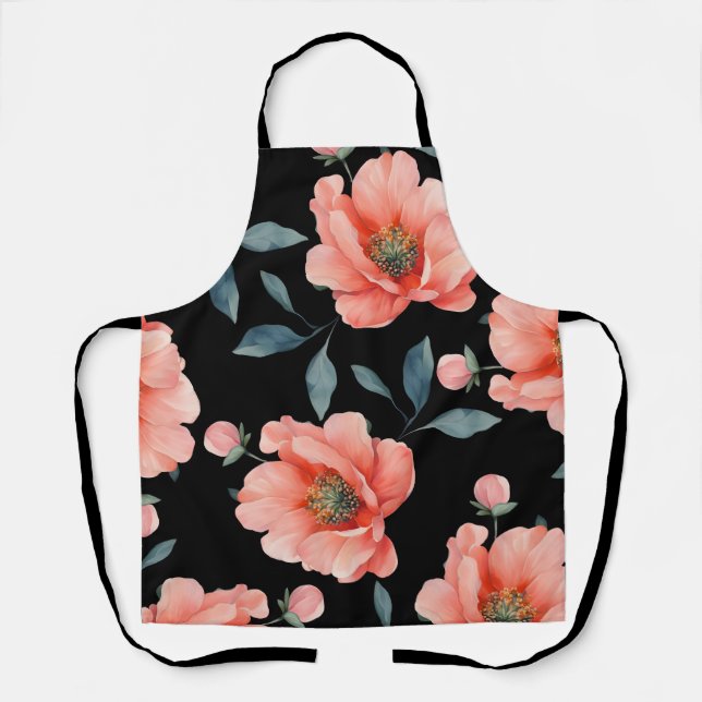 flowers on black Trivet Apron (Front)