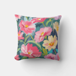Flowers on Blue Throw Pillow
