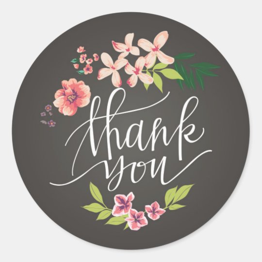 Flowers on Chalkboard Thank You Sticker | Zazzle.ca