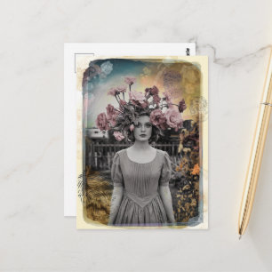 Flowers on Her Head Fingerprinted Photo Postcard