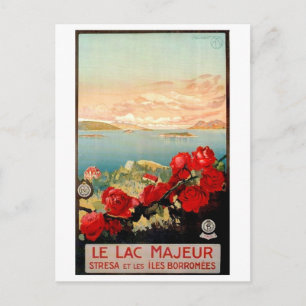 Flowers on Maggiore lake, Italy, vintage travel Postcard