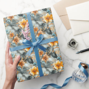 Flowers on Marble  Wrapping Paper