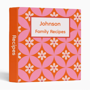 Flowers on Mid Century Pink Circles custom recipes Binder