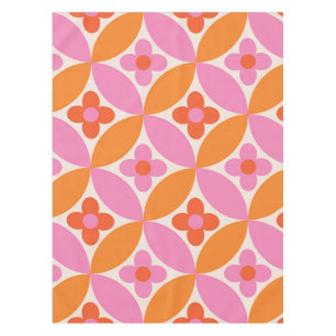 Flowers on Mid Century Pink Orange Circles Tablecloth