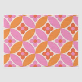 Flowers on Mid Century Pink Orange Circles Tissue Paper