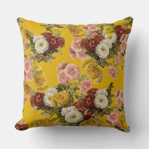 Flowers on Mustard Yellow Throw Pillow