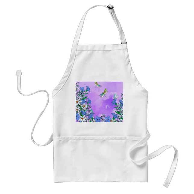 Flowers on purple with dragonflies standard apron (Front)