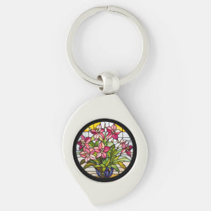 Flowers on Stained Glass Keychain