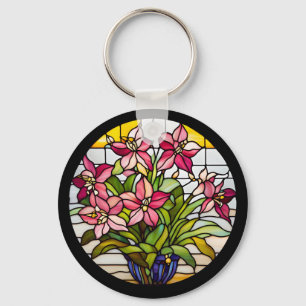 Flowers on Stained Glass Keychain