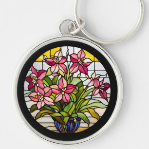 Flowers on Stained Glass Keychain