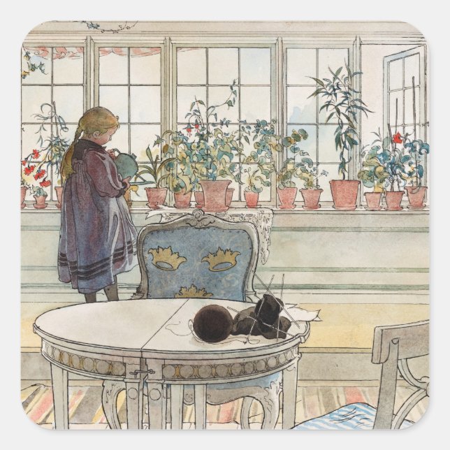 Flowers on the Windowsill, 1895 by Carl Larsson Square Sticker (Front)