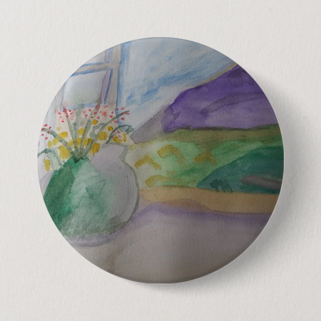 Flowers On The Windowsill 3 Inch Round Button (Front)