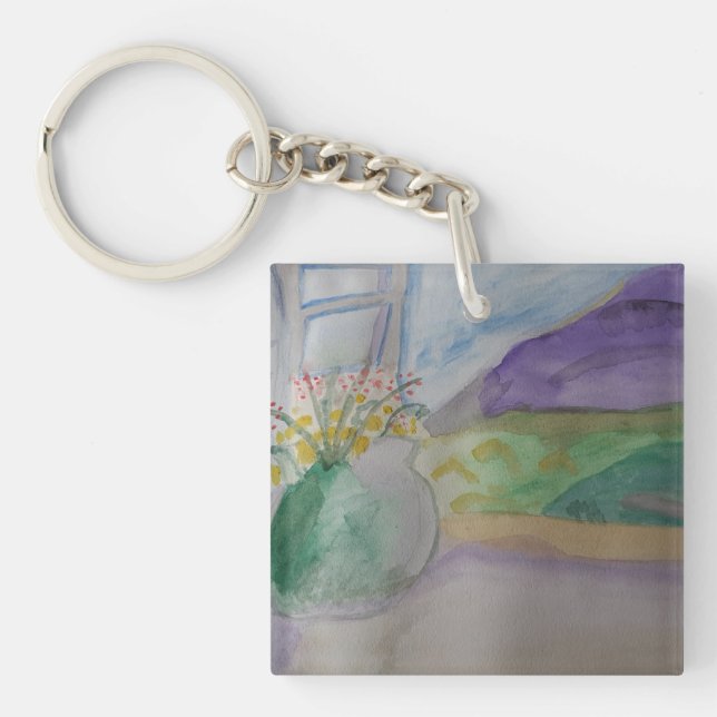 Flowers On The Windowsill Acrylic Keychain (Front)
