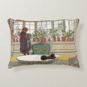 Flowers on the Windowsill by Carl Larsson Accent Pillow