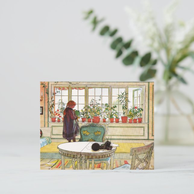 Flowers on the Windowsill by Carl Larsson Holiday Card (Standing Front)