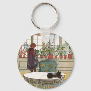 Flowers on the Windowsill by Carl Larsson Keychain