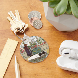 Flowers on the Windowsill by Carl Larsson Keychain