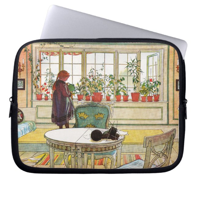 Flowers on the Windowsill by Carl Larsson Laptop Sleeve (Front)