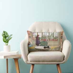 Flowers on the Windowsill by Carl Larsson Lumbar Pillow