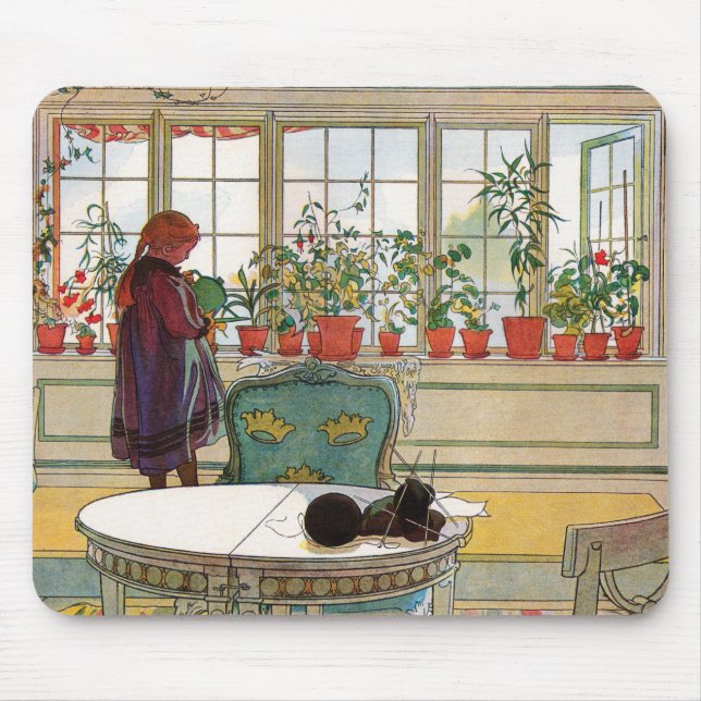 Flowers on the Windowsill by Carl Larsson Mouse Pad (Front)